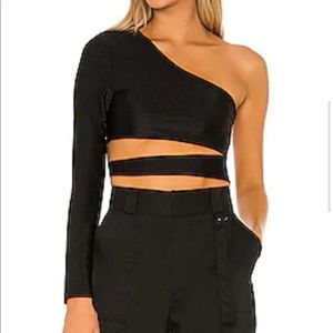 Cropped one shoulder black superdown shirt